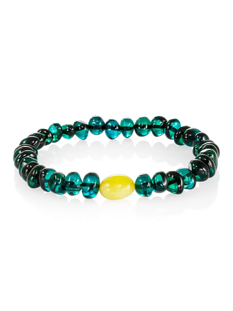 картинка Яркий браслет из натурального тонированного янтаря изумрудного оттенка в онлайн магазине