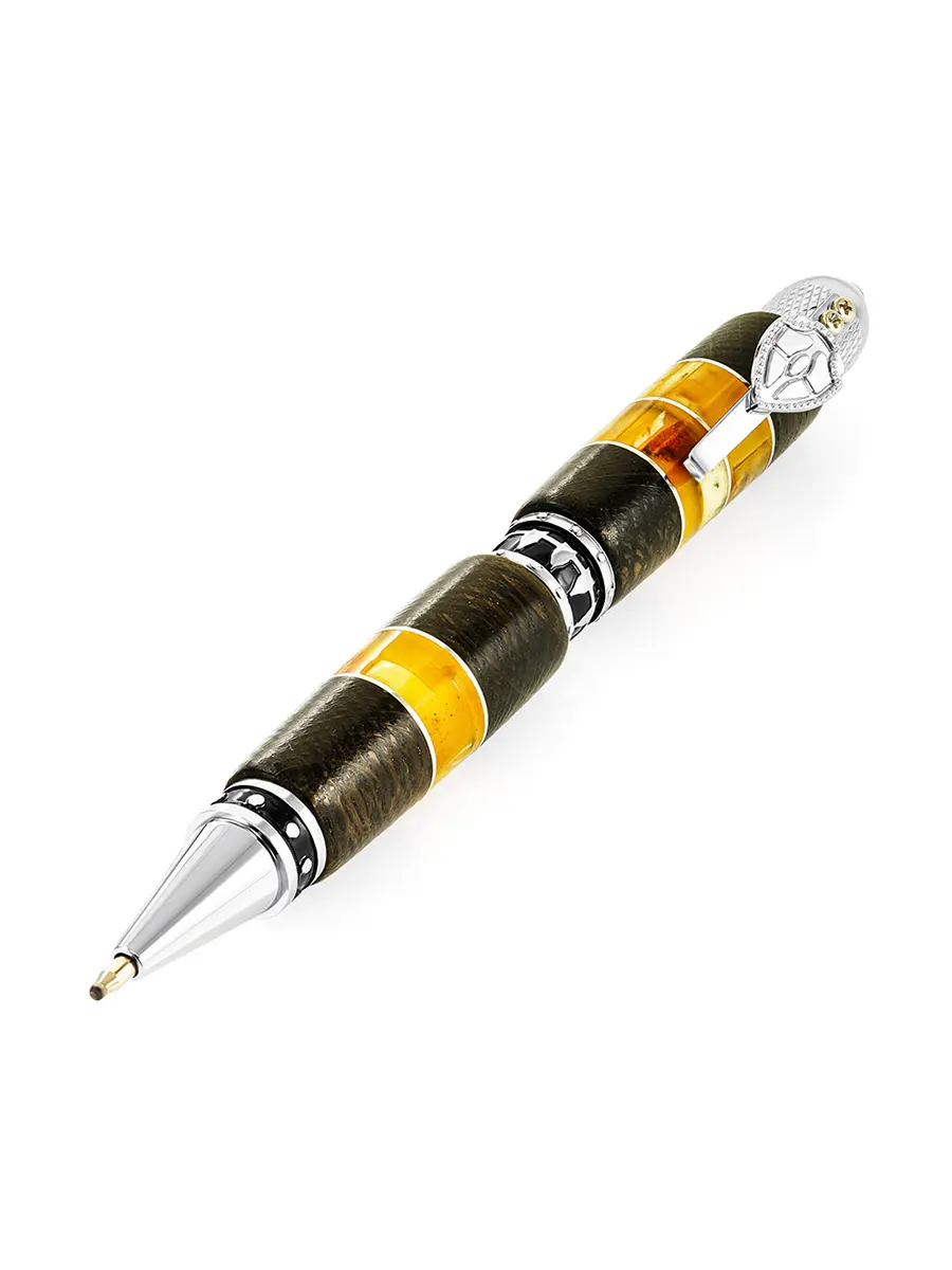 картинка Необычная авторская ручка в корпусе из дерева и янтаря «Рыцарская» в онлайн магазине