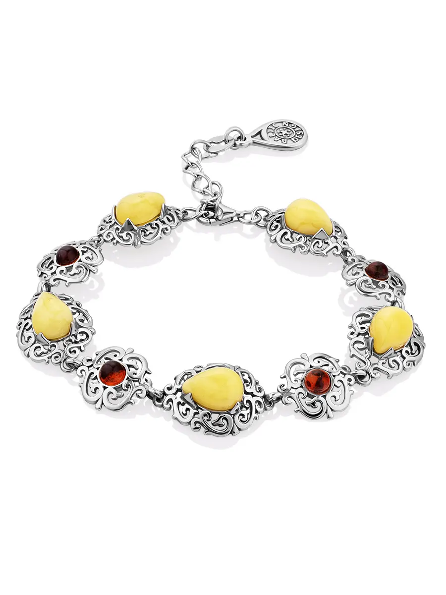 картинка Изысканный браслет «Луксор» с натуральным янтарём медового цвета в онлайн магазине