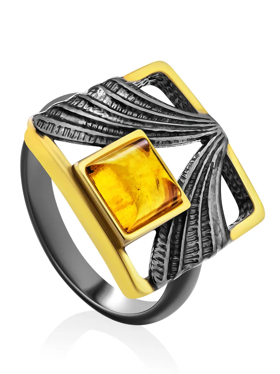 картинка Оригинальное кольцо квадратной формы с золотистым янтарём La Scala в онлайн магазине