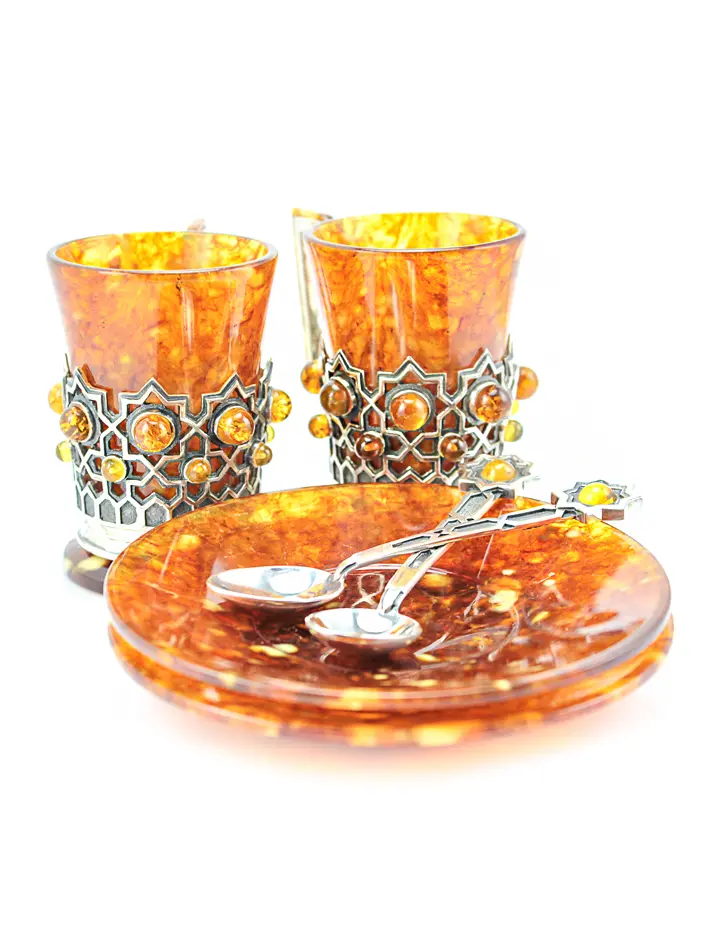 картинка Кофейный набор из натурального янтаря и серебра 875° «Визирь» 2 перс. в онлайн магазине