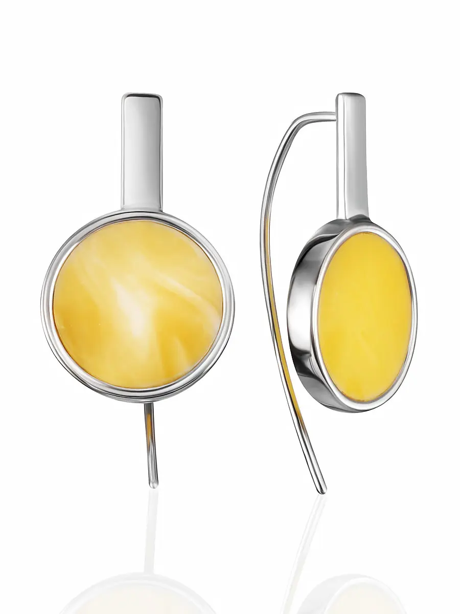 картинка Серьги-крючки в лаконичном дизайне Palazzo с янтарём медового цвета в онлайн магазине