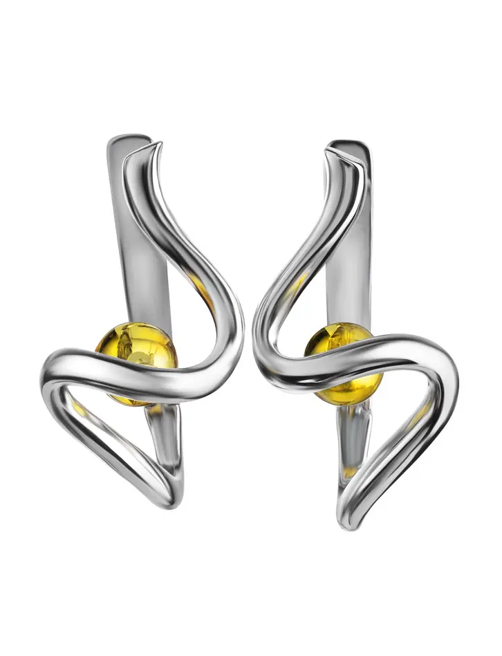 картинка Изысканные серебряные серьги «Лея» с натуральным лимонным янтарём в онлайн магазине