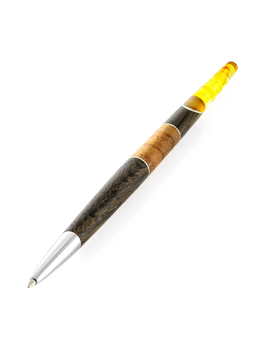 картинка Ручка из дерева и натурального цельного балтийского янтаря с инклюзами в онлайн магазине