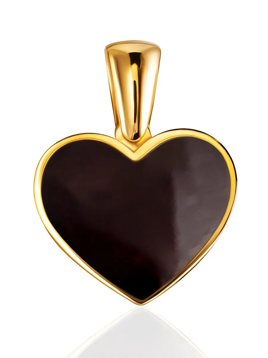картинка Стильный кулон «Монако» в форме сердца с тёмно-вишнёвым янтарём в онлайн магазине