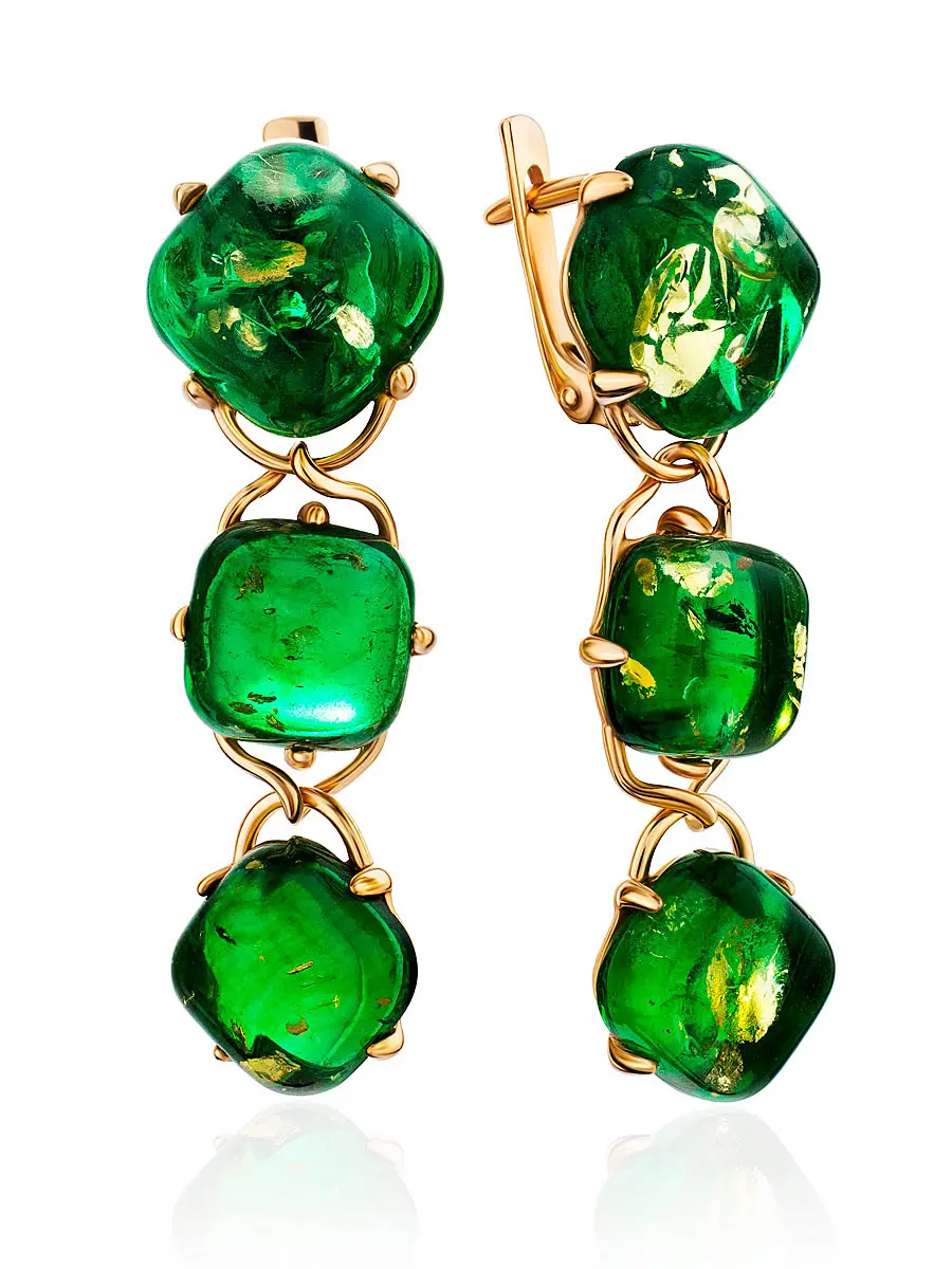 картинка Роскошные серьги с изумрудно-зелёным янтарём «Византия» в онлайн магазине