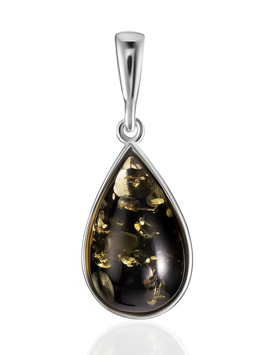 картинка Необычный кулон с натуральным янтарём зелёного цвета «Импульс» в онлайн магазине