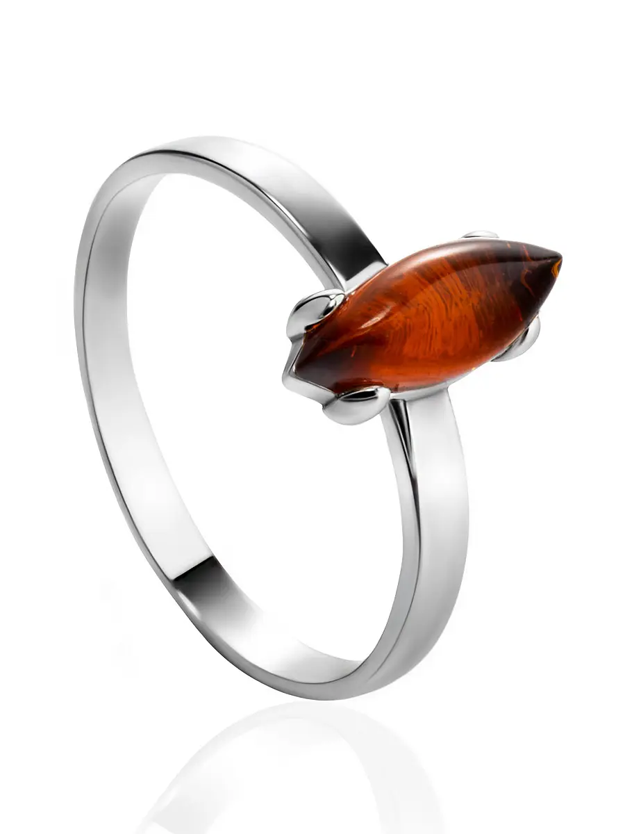 картинка Лаконичное тонкое кольцо из серебра и коньячного янтаря «Суприм» в онлайн магазине