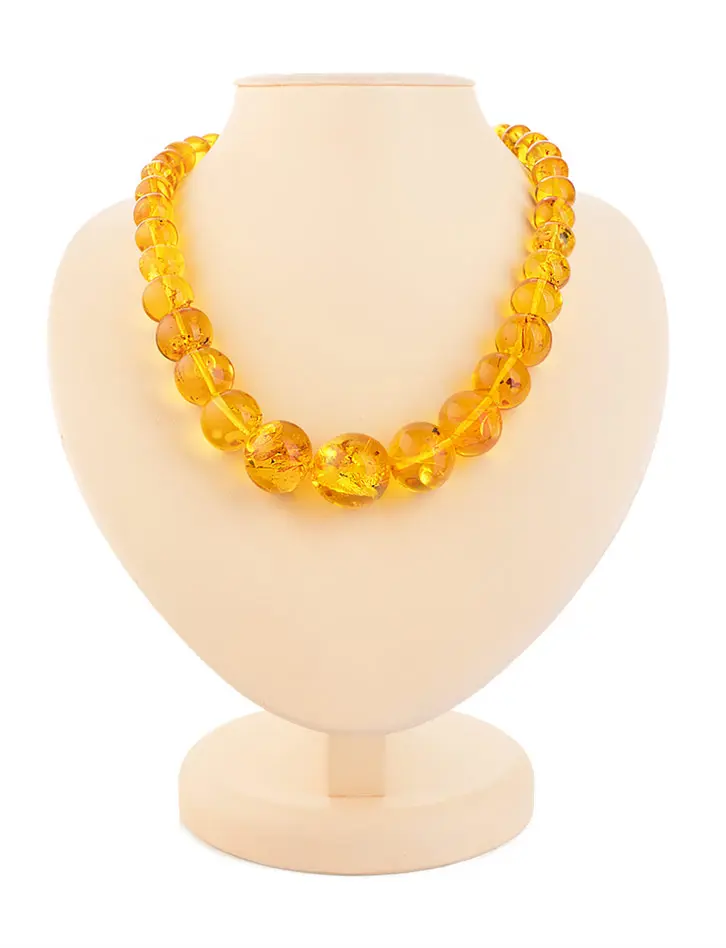 картинка Объёмные элегантные бусы из янтаря «Золотистый мятый шар» в онлайн магазине