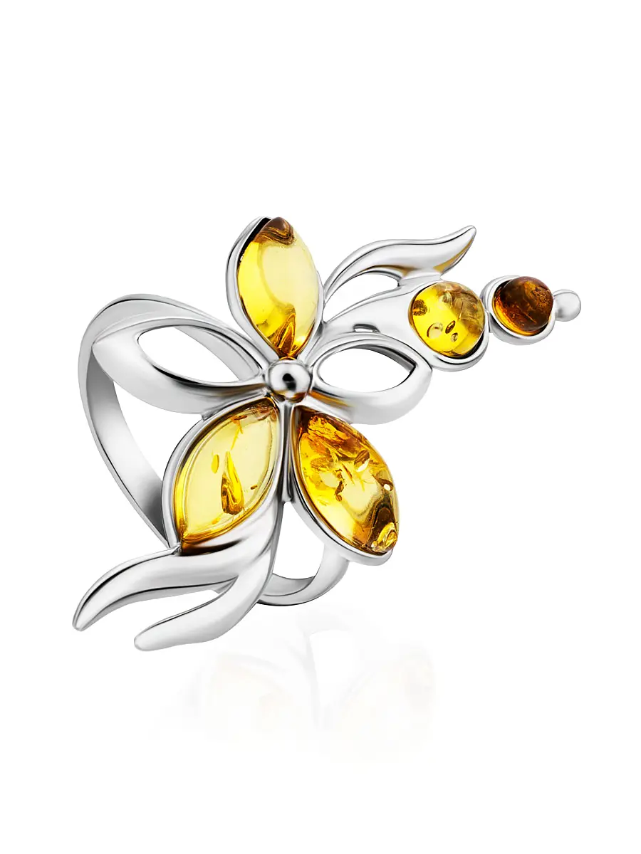 картинка Нежное кольцо с натуральным балтийским янтарём лимонного цвета «Вербена» в онлайн магазине