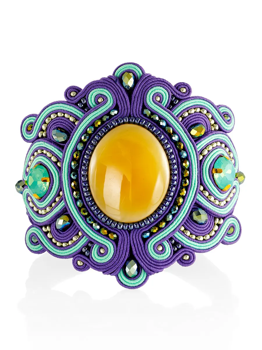 картинка Эффектный браслет «Индия» с натуральным цельным янтарём и бисером в онлайн магазине
