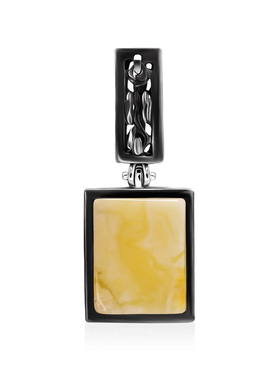 картинка Стильный прямоугольный кулон «Модерн» из серебра и натурального янтаря в онлайн магазине