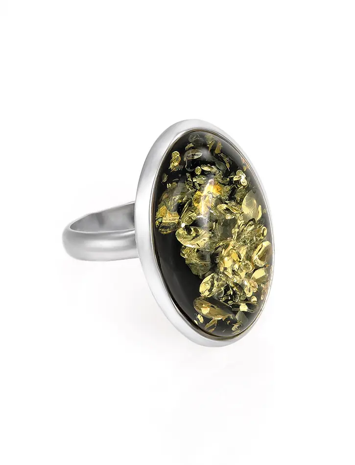 картинка Кольцо с натуральным янтарём зелёного цвета «Глянец» в онлайн магазине