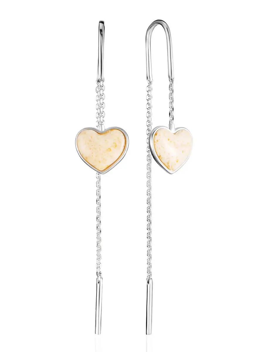 картинка Изящные серьги-цепочки «Сердце молочное» в онлайн магазине
