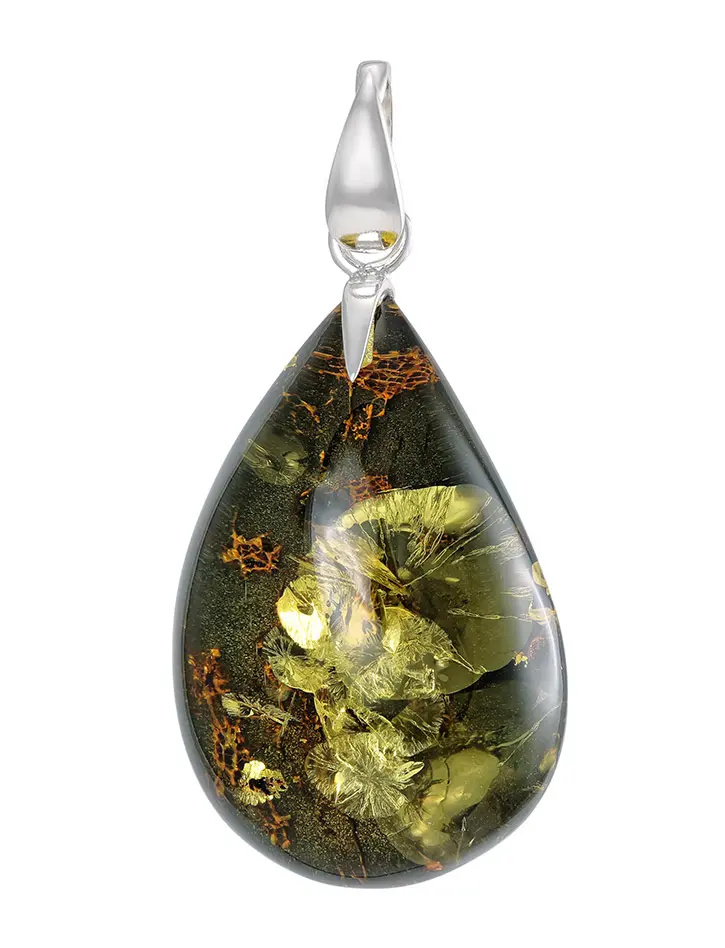 картинка Подвеска-капля из натурального цельного янтаря с серебром в онлайн магазине