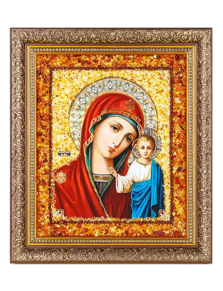 картинка Икона Казанской Божией Матери, украшенная янтарём в онлайн магазине