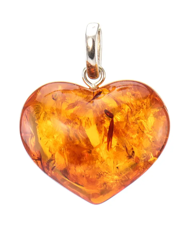 картинка Кулон-сердечко из натурального балтийского янтаря коньячного цвета в онлайн магазине
