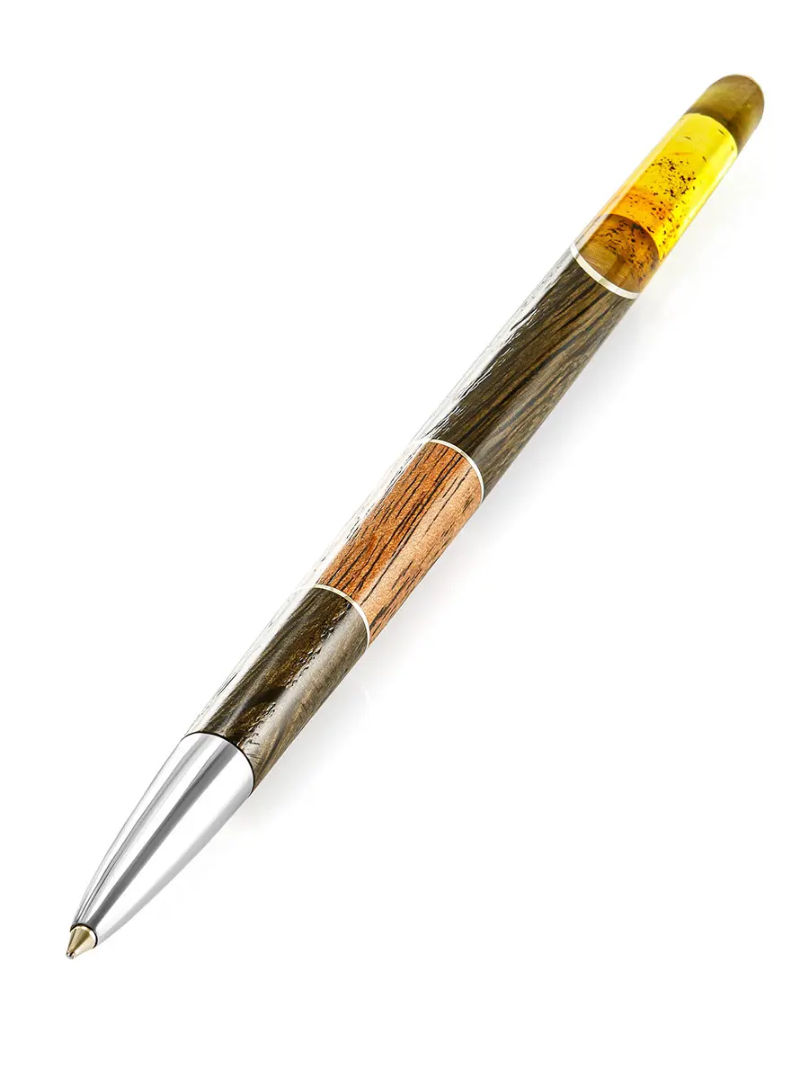 картинка Ручка авторской работы из дерева и балтийского янтаря лимонного цвета «Олливандер» в онлайн магазине