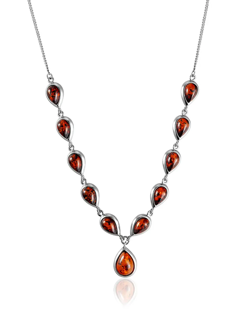 картинка Изящное колье-цепочка с натуральным янтарём тёмно-коньячного цвета «Фиори Корсика» в онлайн магазине