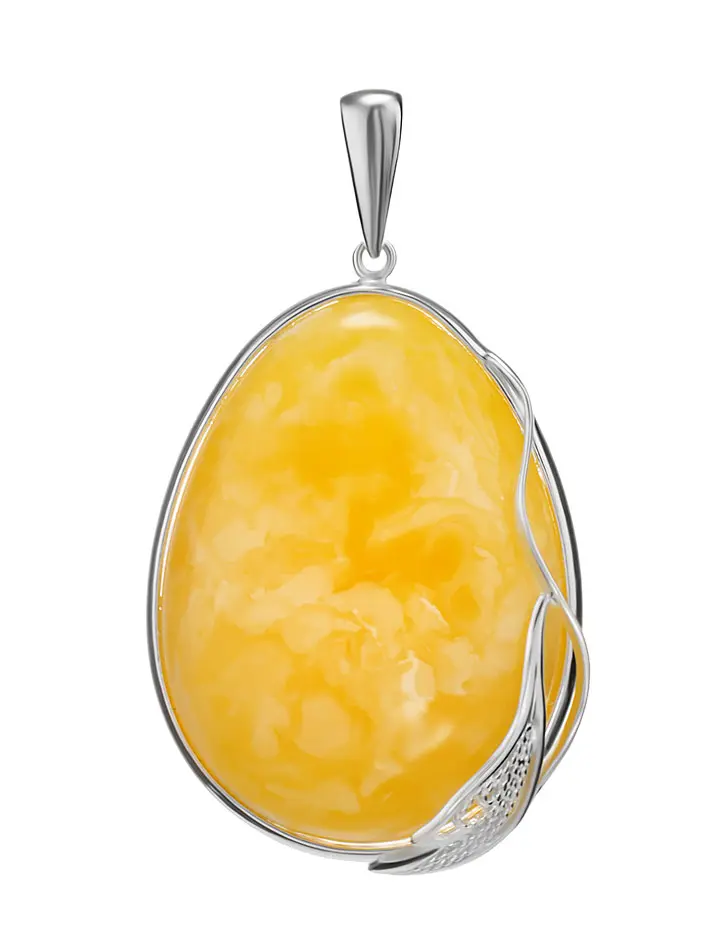 картинка Крупный кулон из натурального текстурного медового янтаря в серебре в онлайн магазине