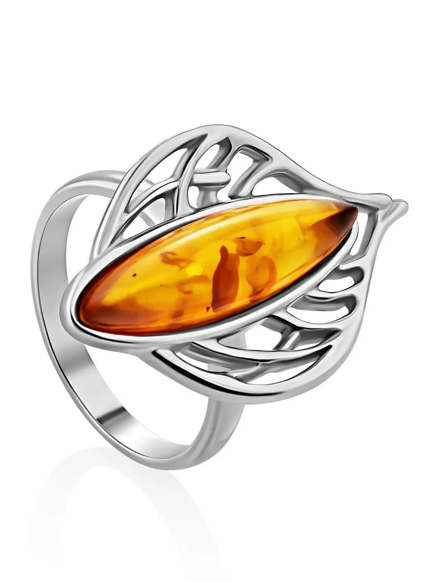 картинка Изящное кольцо «Листочек» из натурального балтийского янтаря в онлайн магазине