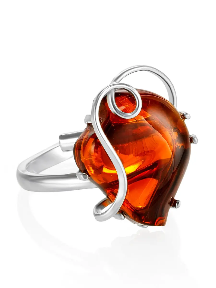 картинка Серебряное кольцо с цельным янтарем коньячного цвета «Риальто» в онлайн магазине