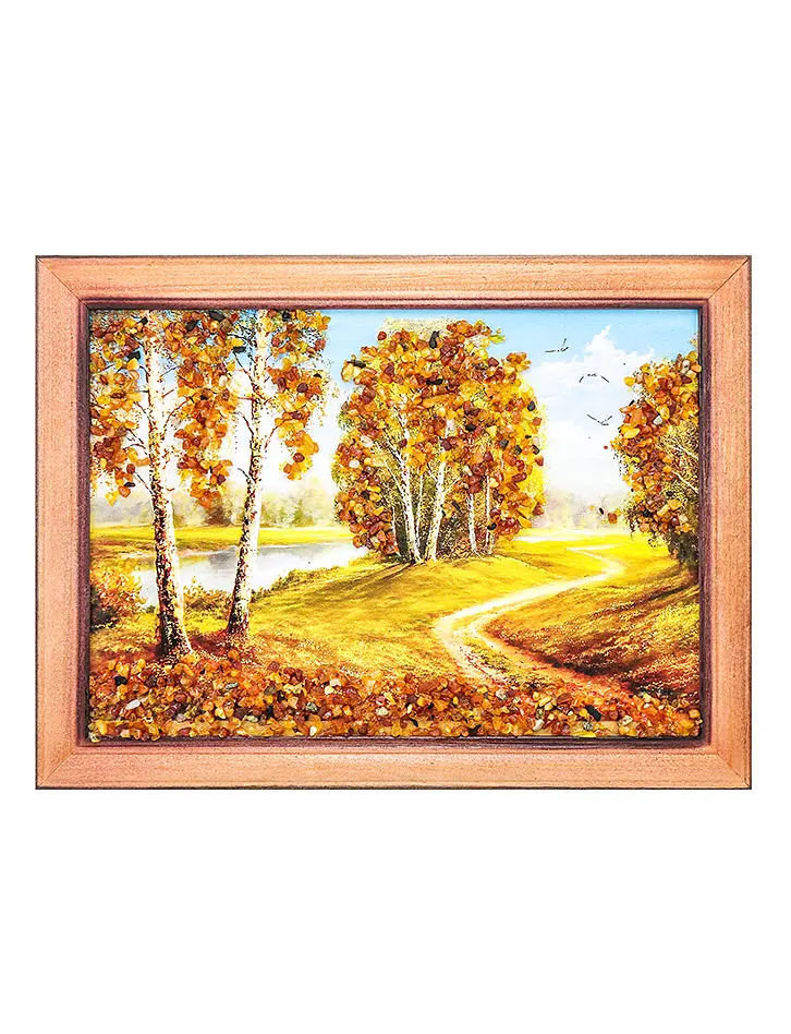 картинка Горизонтальный пейзаж, украшенный россыпью натурального янтаря «Тропинка» 17 (В) х 24 (Ш) в онлайн магазине