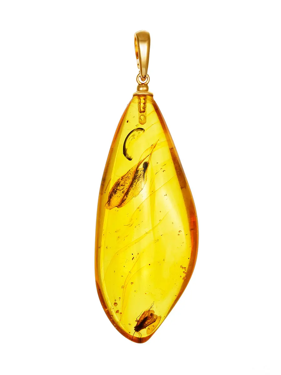 картинка Подвеска в форме капли из натурального янтаря с инклюзами «Мушки» в онлайн магазине