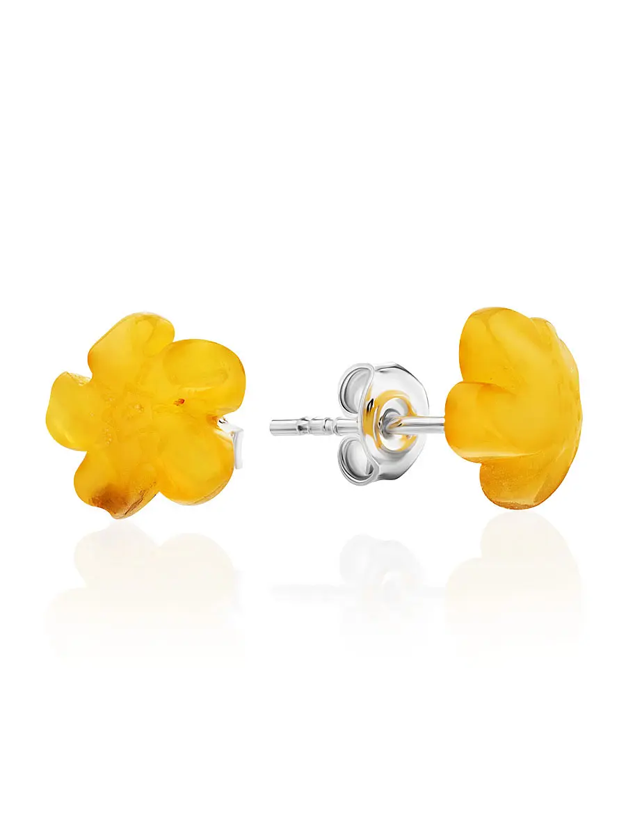 картинка Маленькие серьги-гвоздики из натурального медового янтаря «Настурция» в онлайн магазине