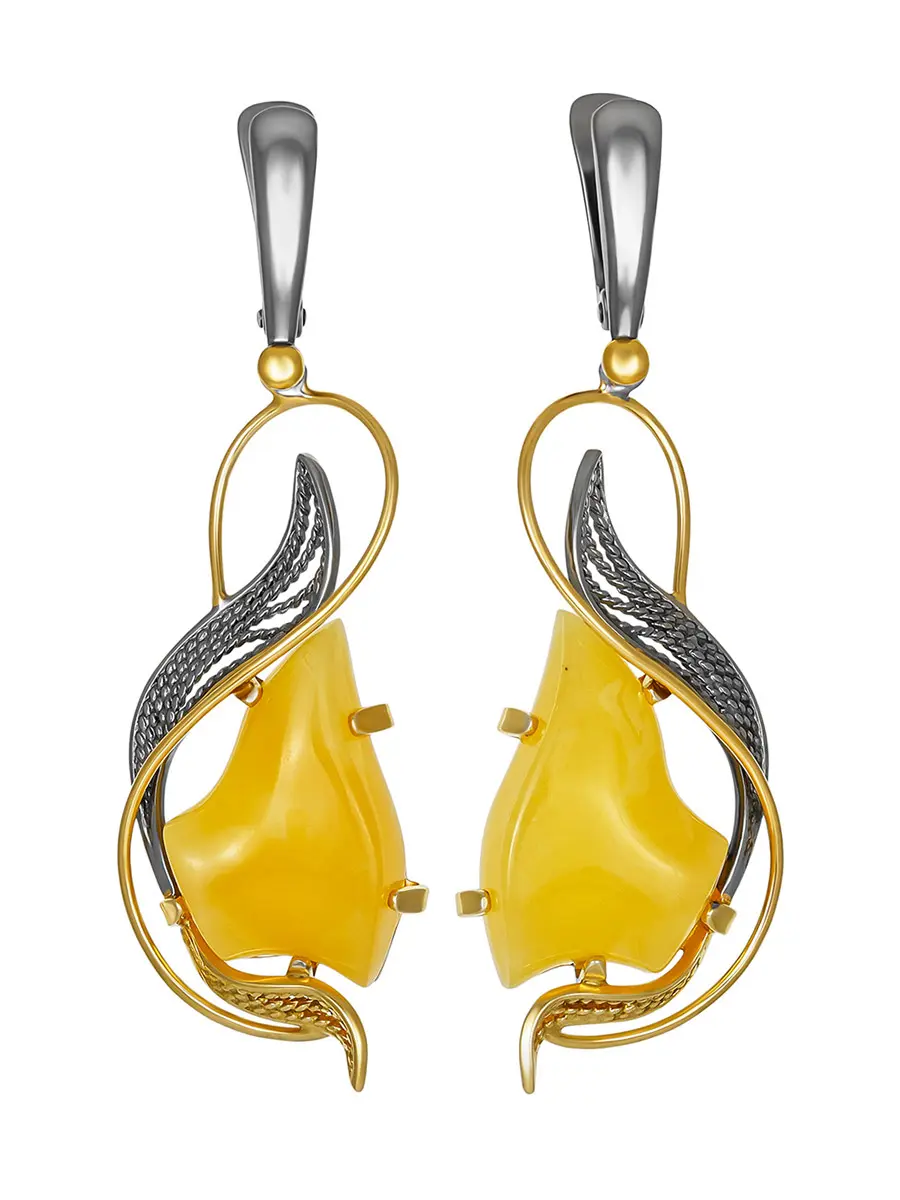 картинка Изящные серьги из натурального янтаря с медового цвета в серебре «Филигрань» в онлайн магазине