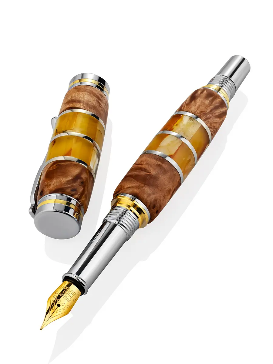 картинка Перьевая ручка из капа берёзы и натурального янтаря в онлайн магазине