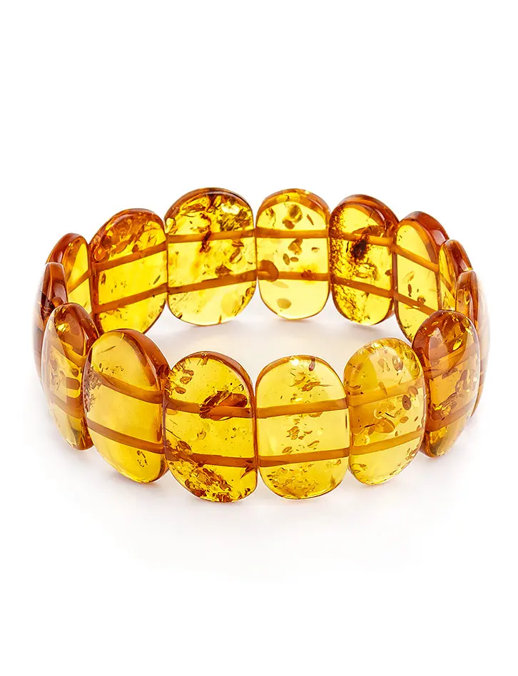 картинка Яркий искрящийся браслет из натурального балтийского янтаря «Золотисто-коньячные пластинки» в онлайн магазине