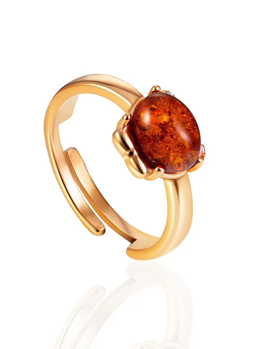 картинка Милое кольцо «Медвежонок» с коньячным янтарём и фианитами в онлайн магазине
