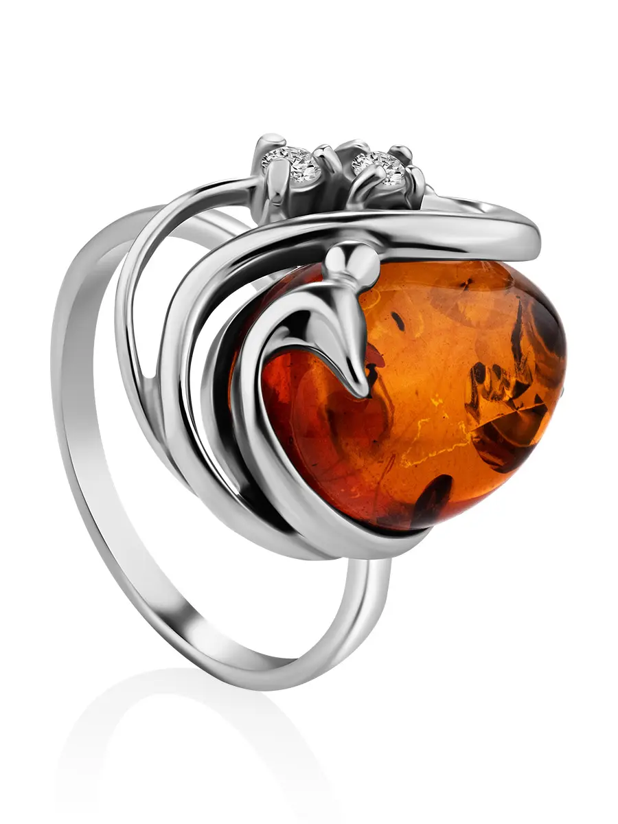 картинка Кольцо из натурального чайного янтаря в серебре «Мелисса» в онлайн магазине