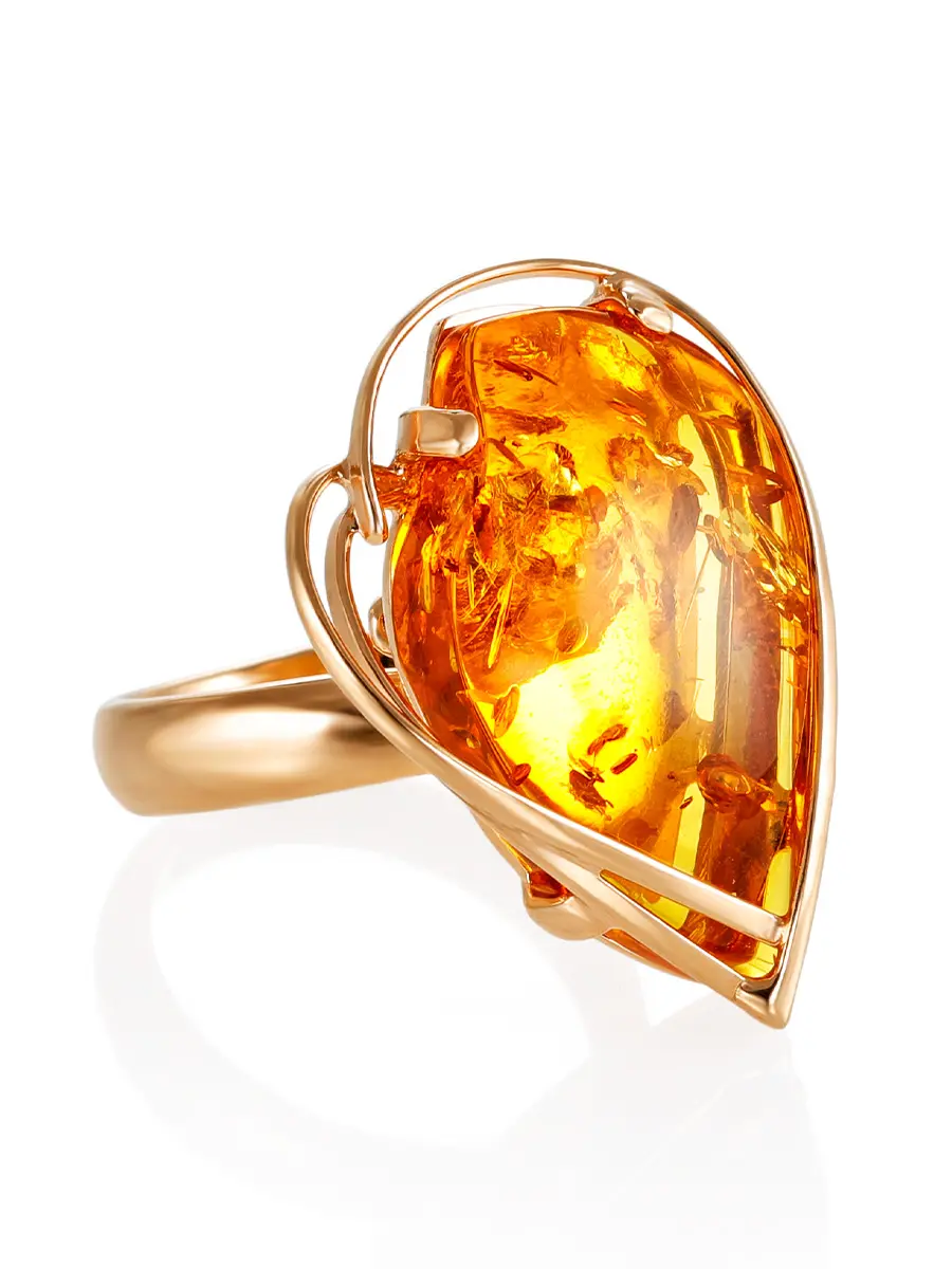 картинка Кольцо из позолоченного серебра и сверкающего золотистого янтаря «Риальто» в онлайн магазине