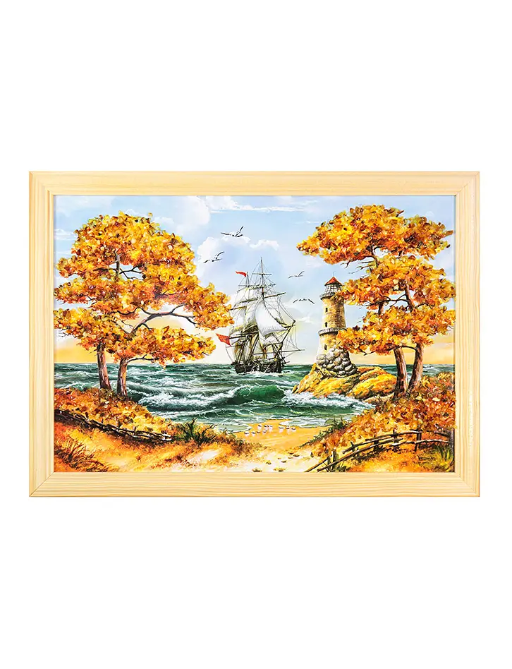 картинка Красивая картина с россыпью балтийского янтаря «Парусник» 23 (В) х 32 (Ш) в онлайн магазине