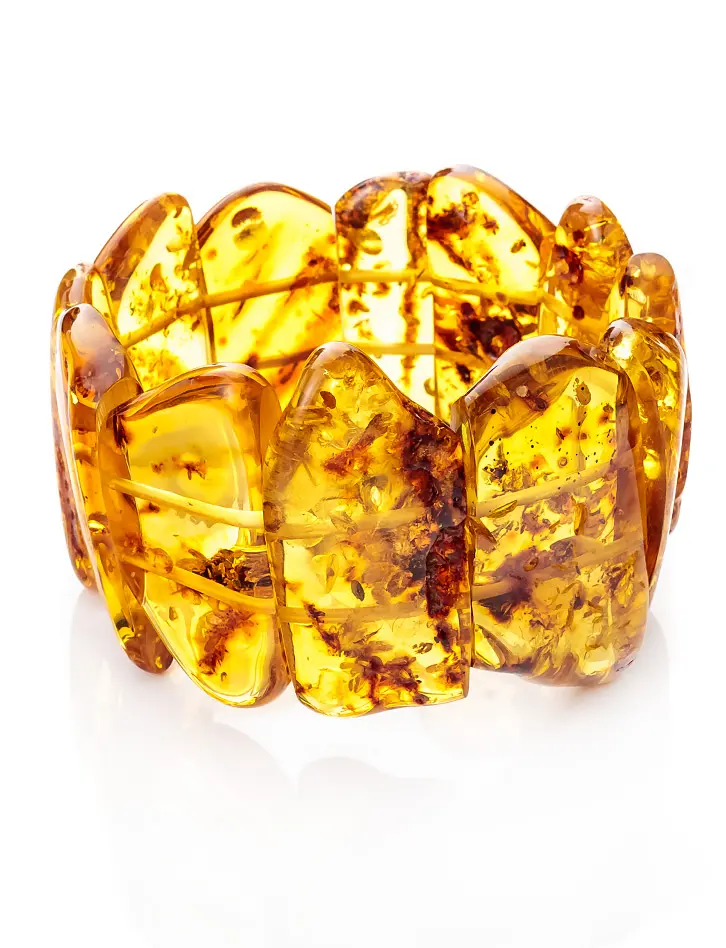 картинка Яркий браслет из натурального цельного янтаря с искрами «Помпеи» в онлайн магазине