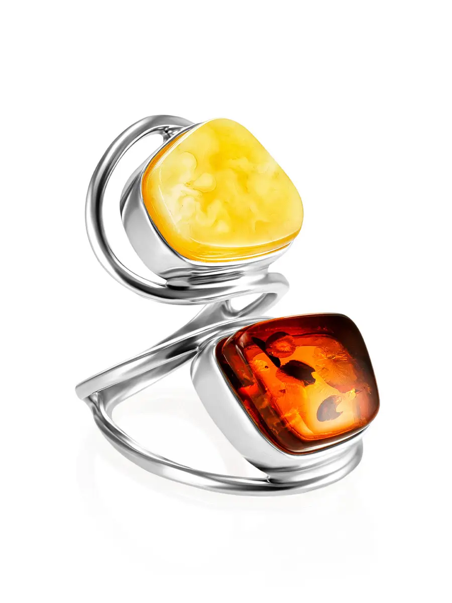 картинка Оригинальное кольцо ручной работы с янтарём двух оттенков Bella Terra в онлайн магазине