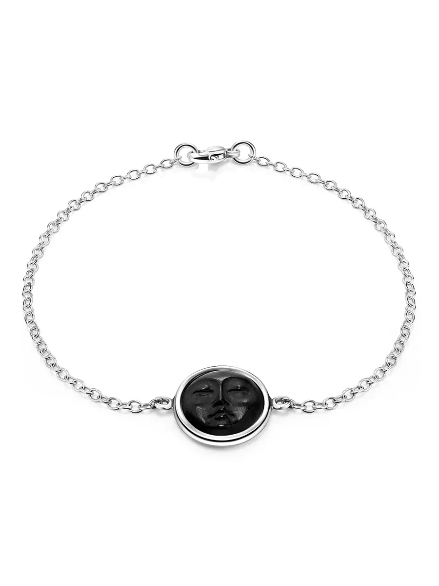 картинка Изящный браслет с резной вставкой из янтаря «Луна» в онлайн магазине
