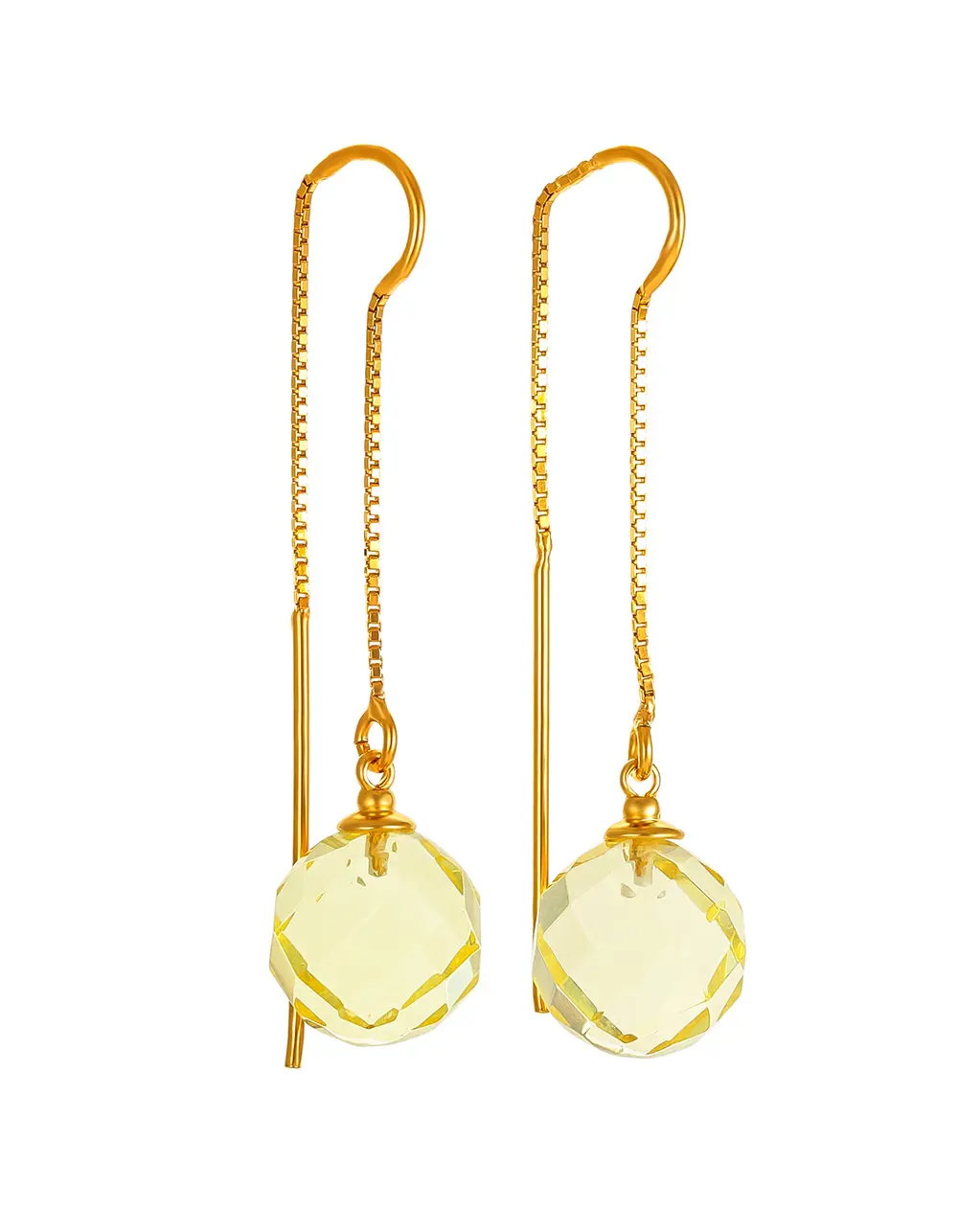 картинка Яркие продевные серьги «Баккара» с гранёным лимонным янтарём в онлайн магазине