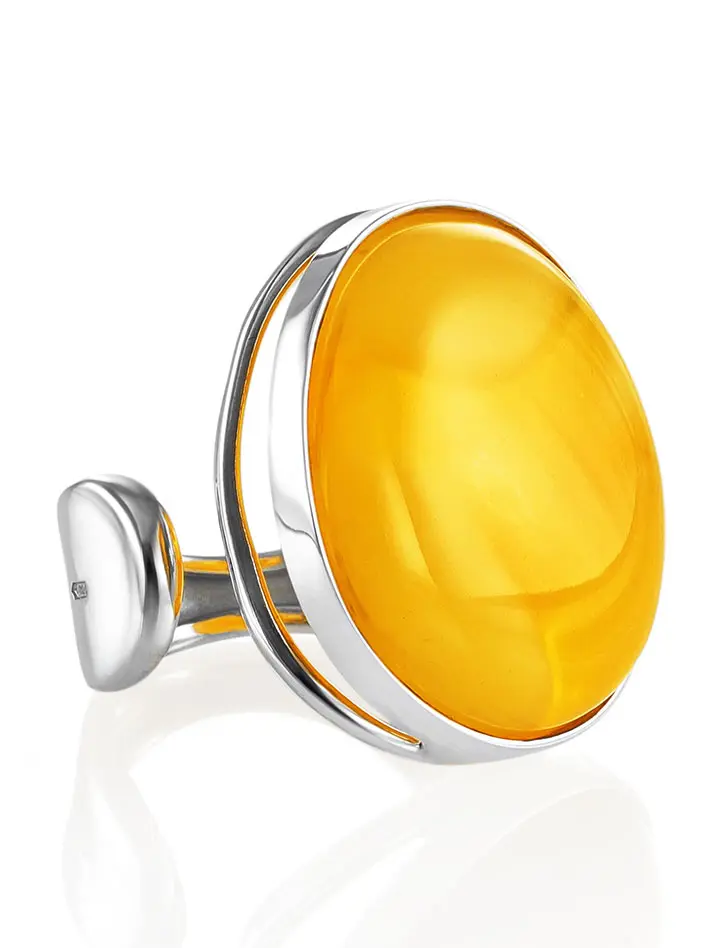 картинка Объёмное кольцо «Глянец» со вставкой из медового янтаря в онлайн магазине