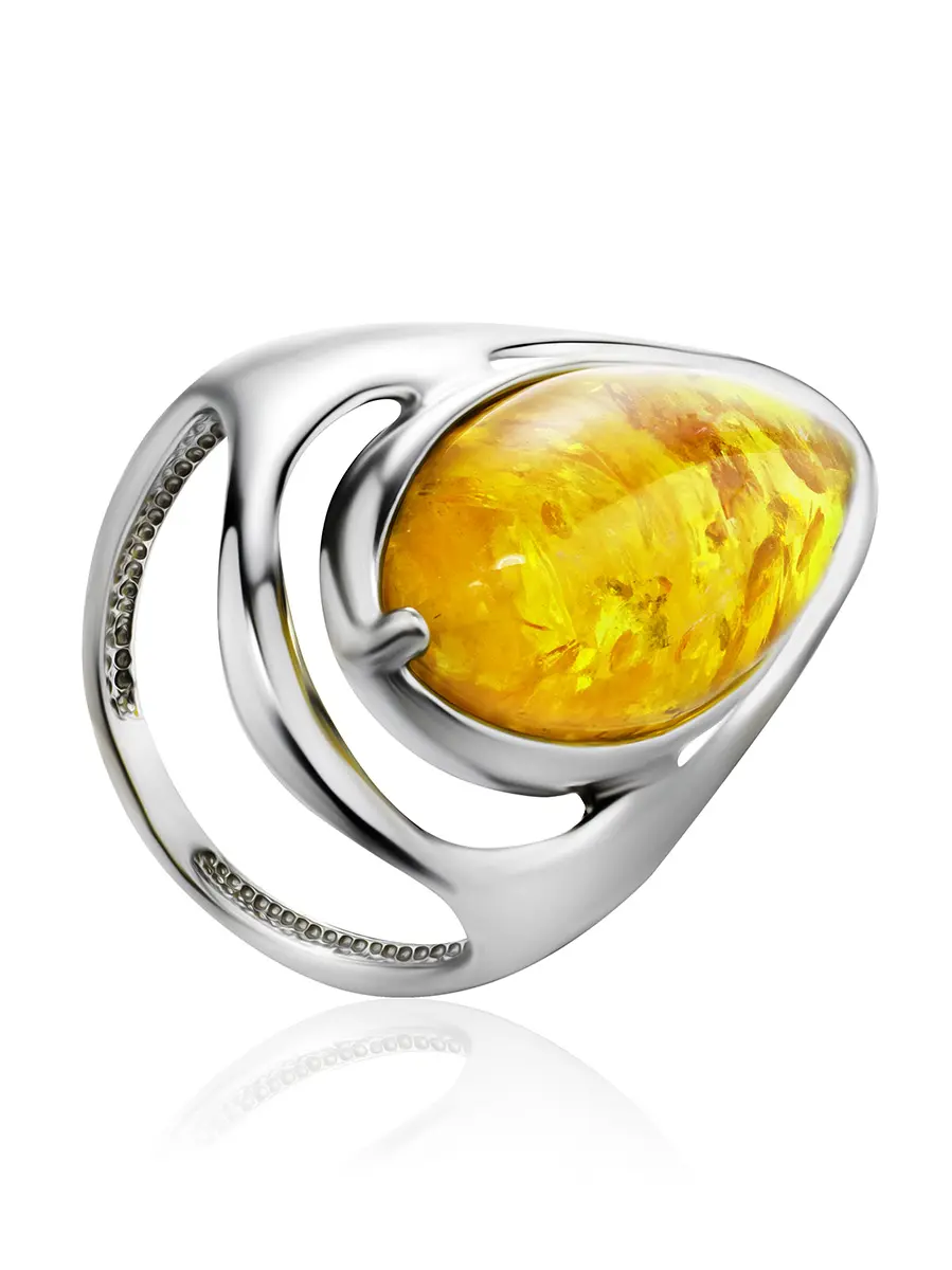картинка Крупное кольцо с овальной вставкой сверкающего лимонного янтаря «Аллегро» в онлайн магазине
