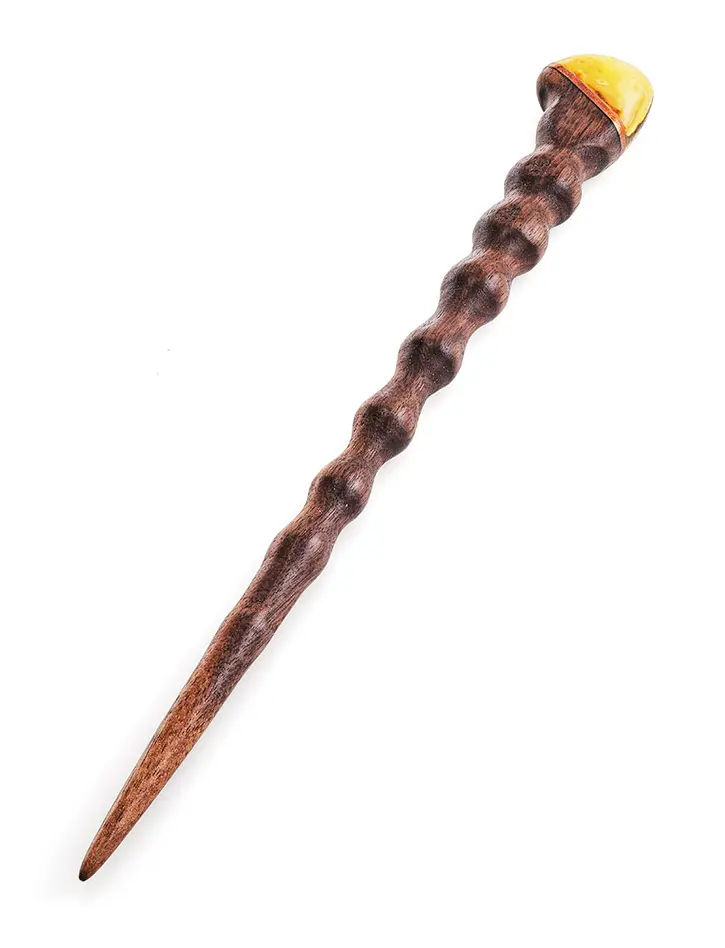 картинка Шпилька для волос из древесины палисандра, украшенная цельным янтарём в онлайн магазине