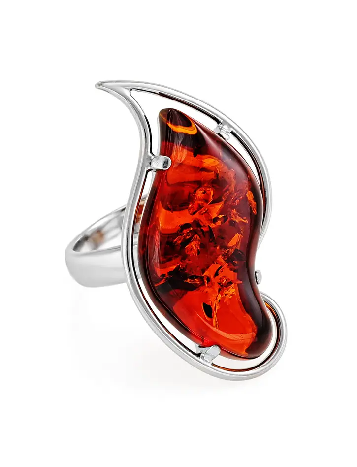картинка Изящное кольцо из серебра с натуральным балтийским янтарём «Палладио» в онлайн магазине