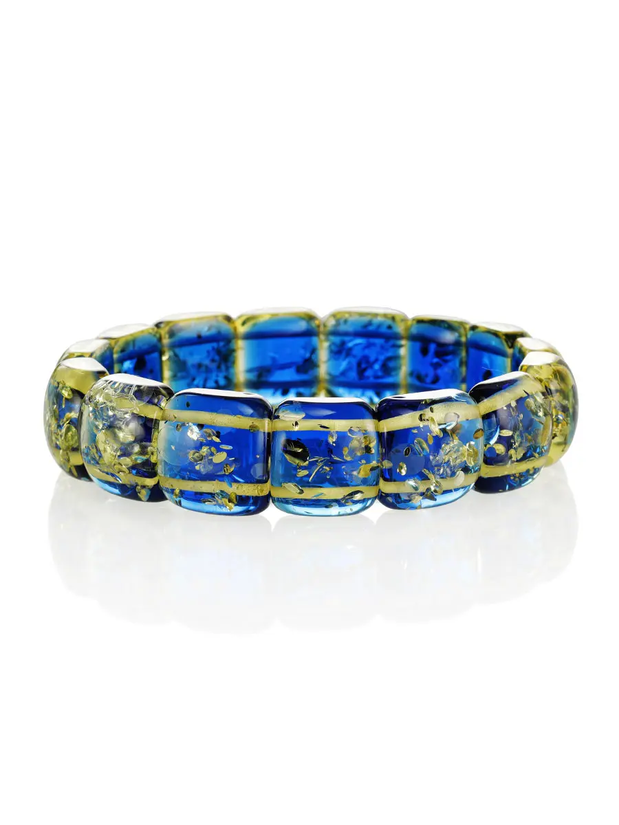 картинка Яркий браслет «Византия» из искрящегося янтаря синего оттенка в онлайн магазине