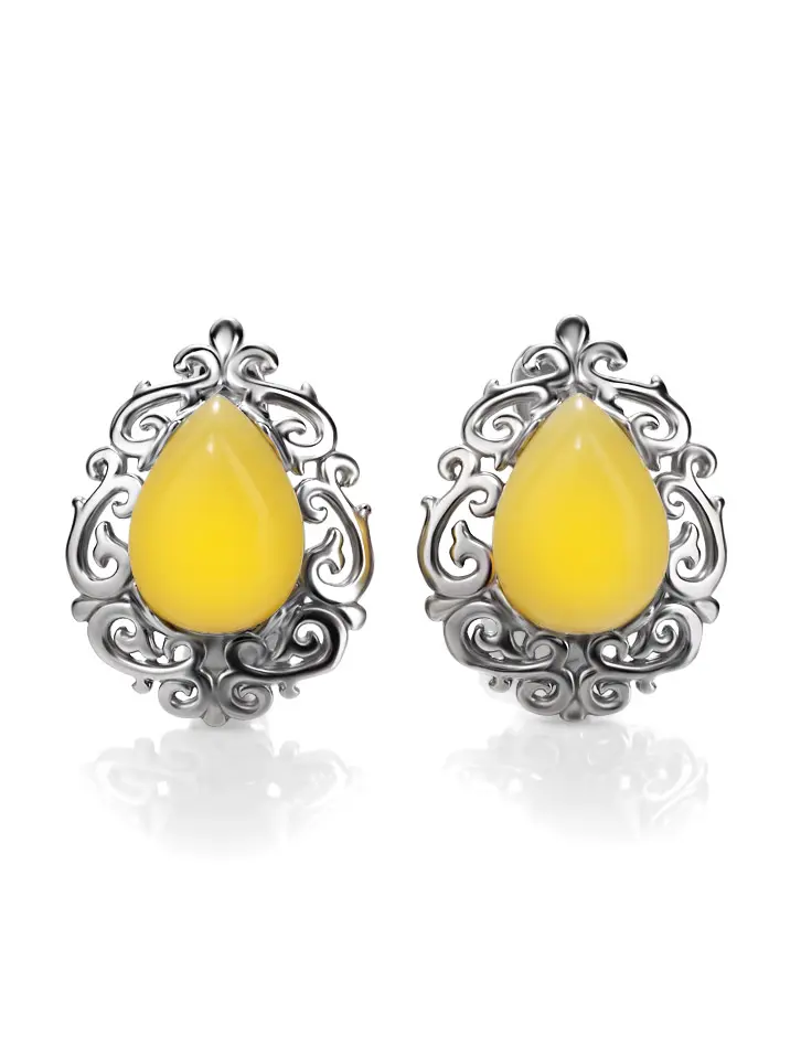 картинка Серьги из серебра и натурального янтаря медового цвета «Луксор» в онлайн магазине
