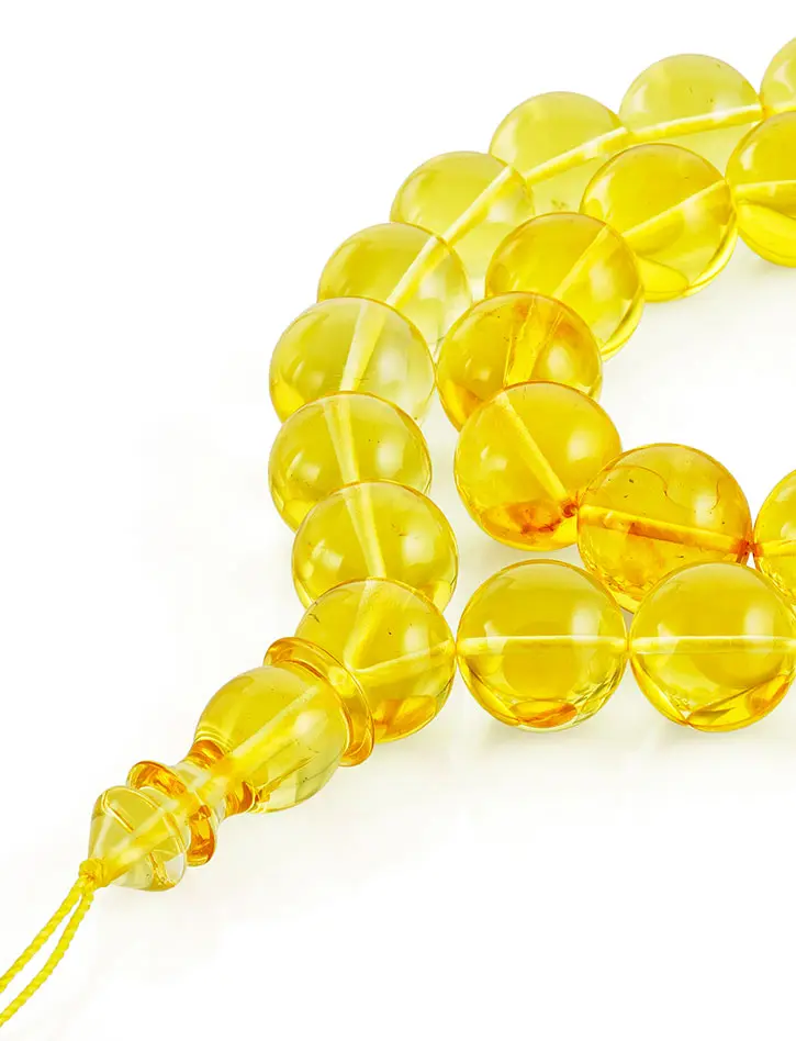картинка Объёмные чётки на 33 бусины из янтарных шаров ярко-лимонного цвета в онлайн магазине