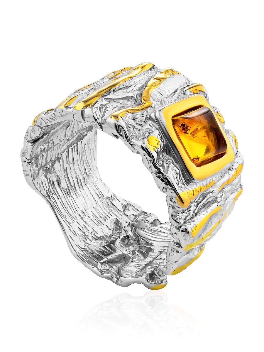 картинка Широкое стильное кольцо «Бубинга» из натурального янтаря в онлайн магазине