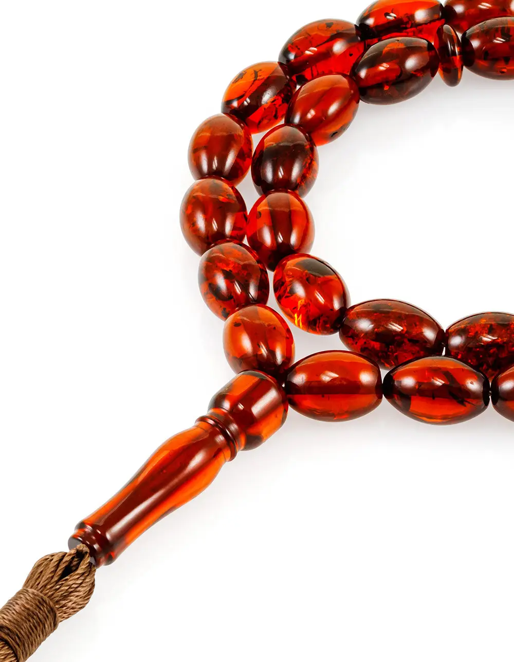 картинка Чётки-оливки из натурального янтаря вишнёвого цвета  в онлайн магазине