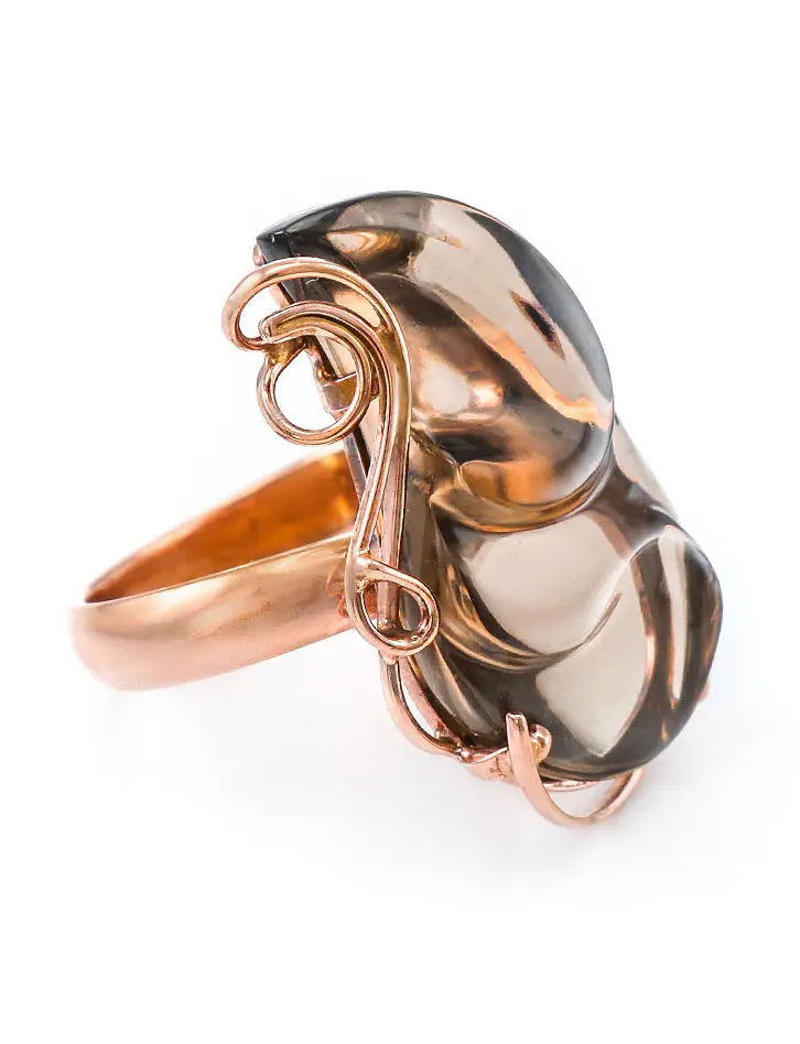 картинка Эффектное крупное кольцо из позолоченного серебра с дымчатым кварцем «Серенада» в онлайн магазине